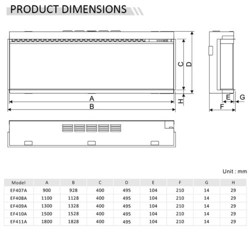 BALDERIA Athena 52" Elektrische Haard - Zwart