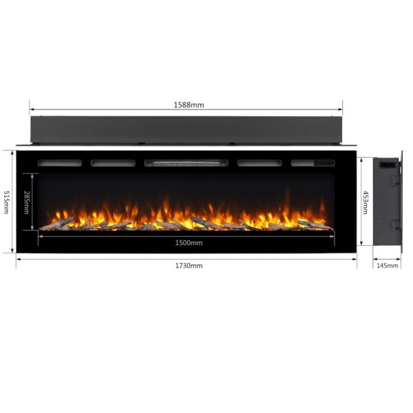 RICHEN Fiamma 68" Elektrische Inbouwhaard - Zwart
